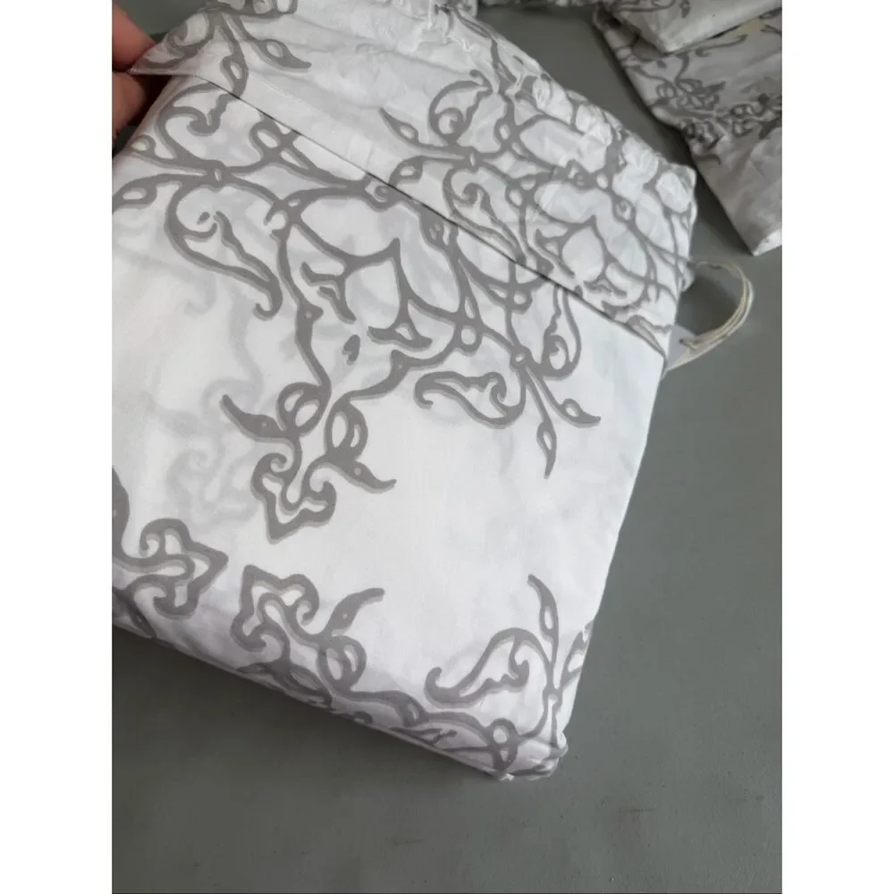 John Robshaw Kajal Gray Queen Duvet 2 Std Sham 1 Euro Sham NWT $615 Retail